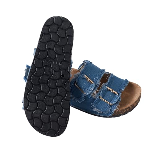 Roxoni Women's Comfort Flat Sandals Double Buckle Adjustable Straps Flat Slides Bestseller Footbed Suede