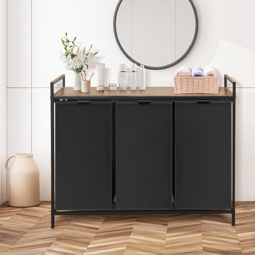 Extra Large 3 Section Laundry Hamper with Shelf for Clothes Sorting - 120L Capacity, Laundry Room & Bedroom Storage