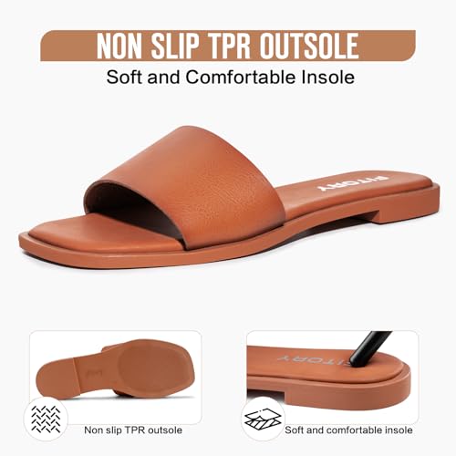 FITORY Women's Fashion Slide Sandals for Beach with Cushioned Footbed Slippers Size Square Toe Open Toe