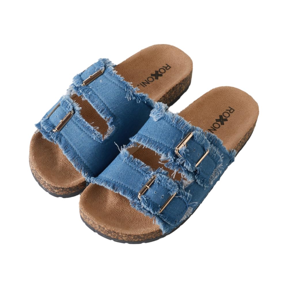 Roxoni Women's Comfort Flat Sandals Double Buckle Adjustable Straps Flat Slides Bestseller Footbed Suede