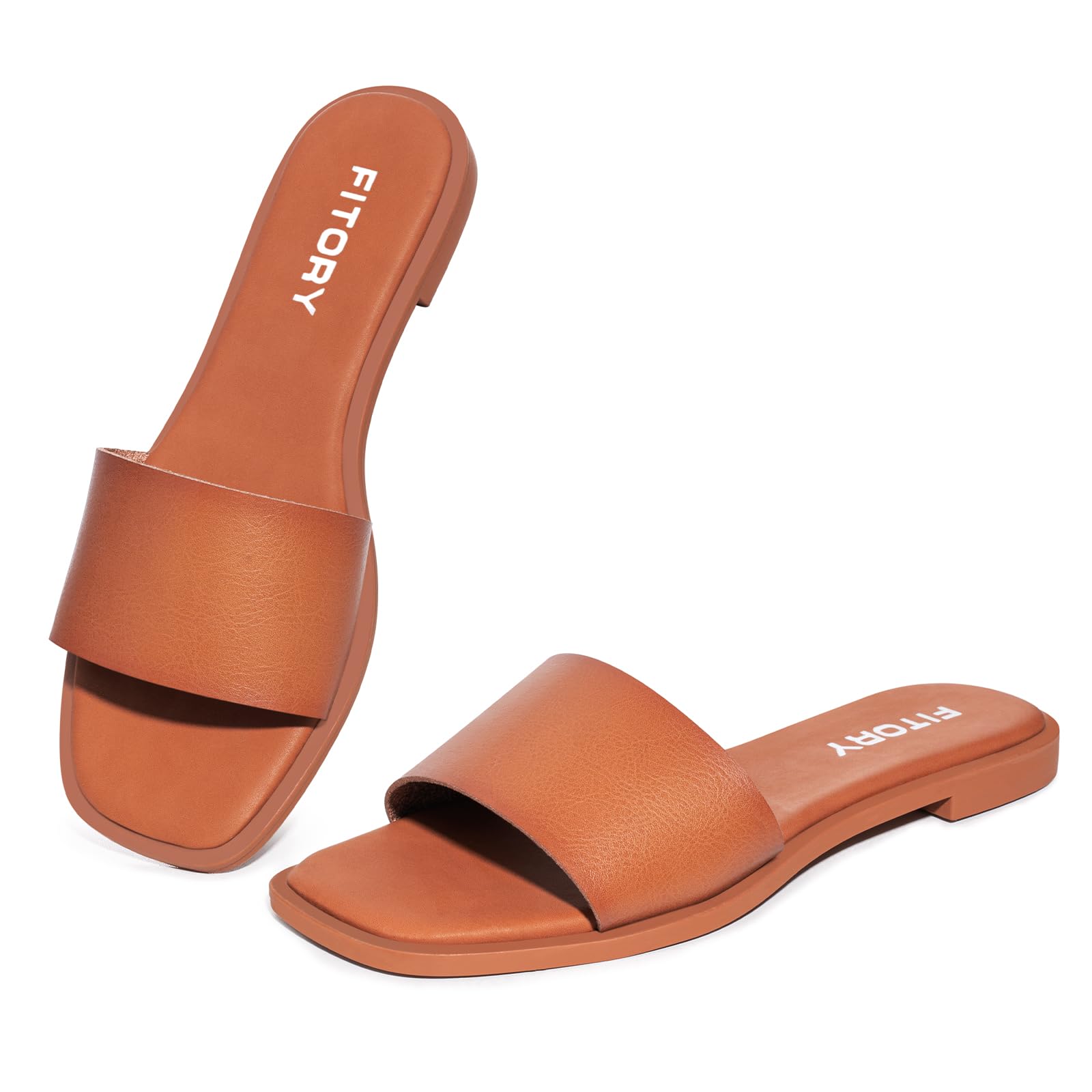 FITORY Women's Fashion Slide Sandals for Beach with Cushioned Footbed Slippers Size Square Toe Open Toe