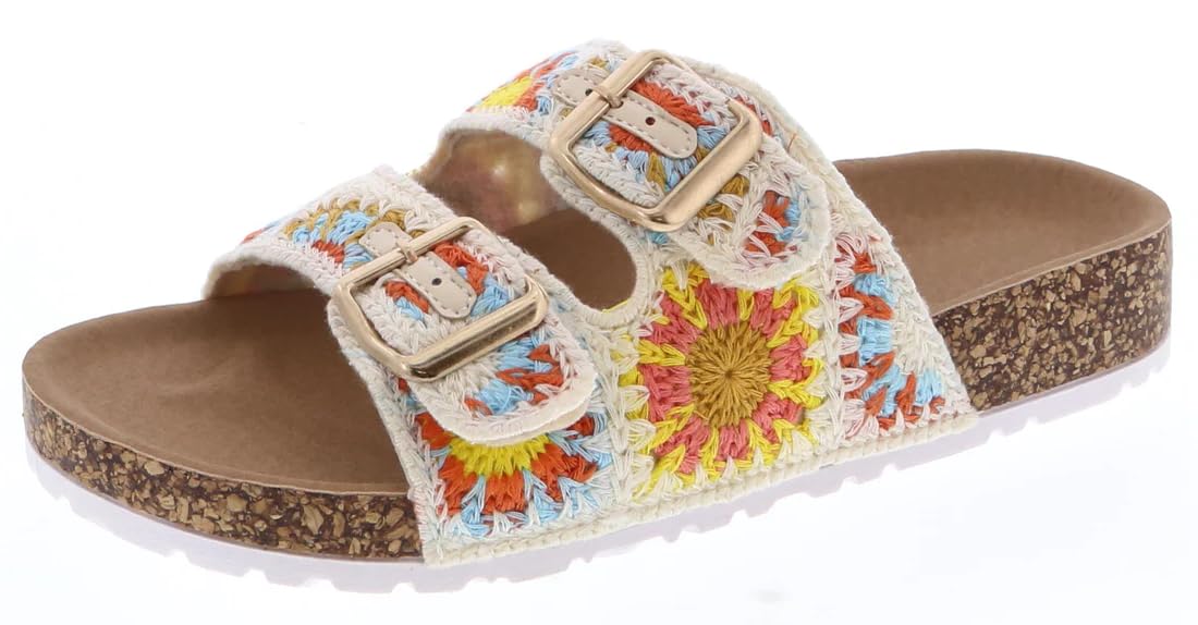 TruFox Women's Comfortable Crochet Double Strap Flat Sandals with Cork Molded Footbed
| TruFox Women's Cork Molded Foot