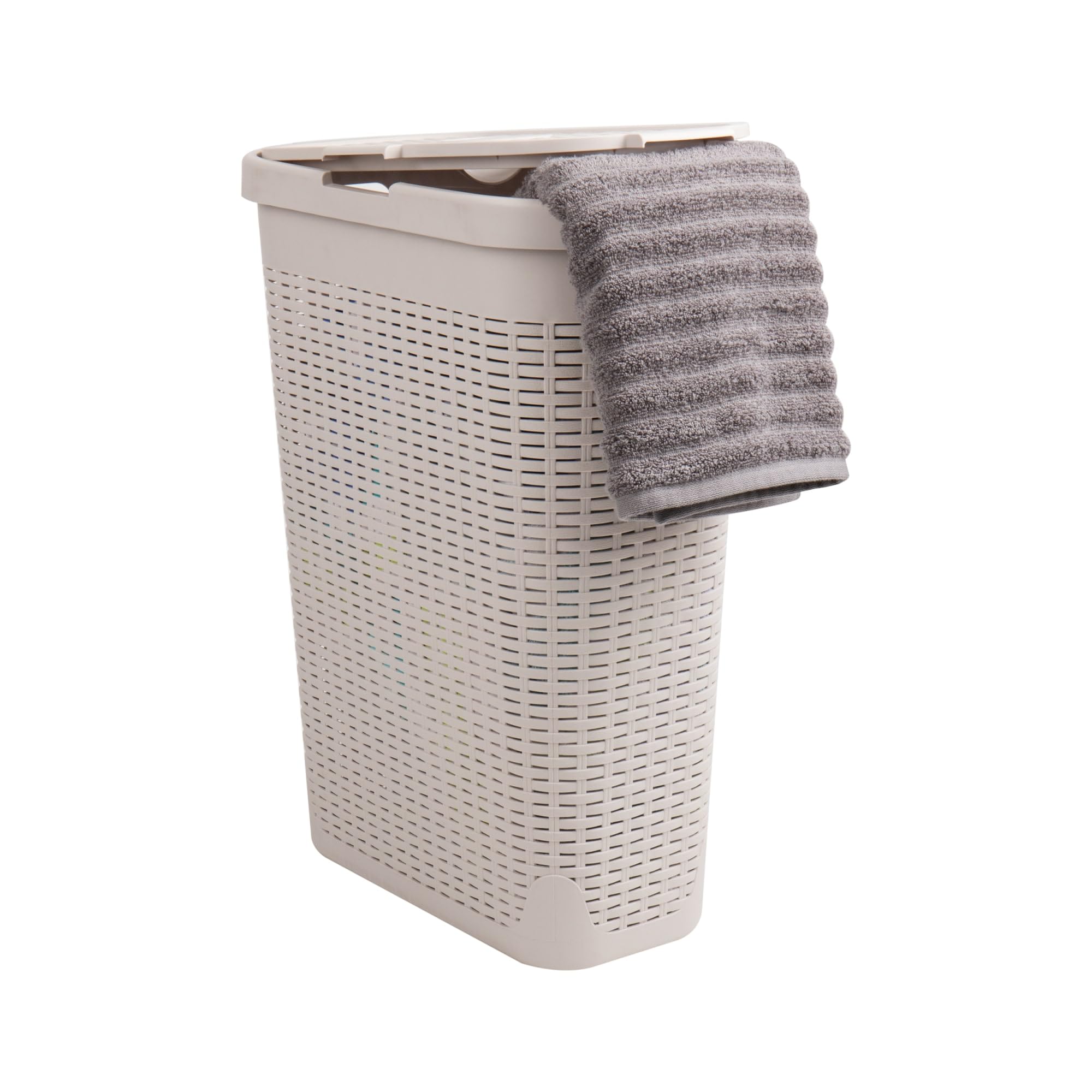 Mind Reader Slim Laundry Hamper with Lid, 40L Clothes Basket, Premium Wicker Design