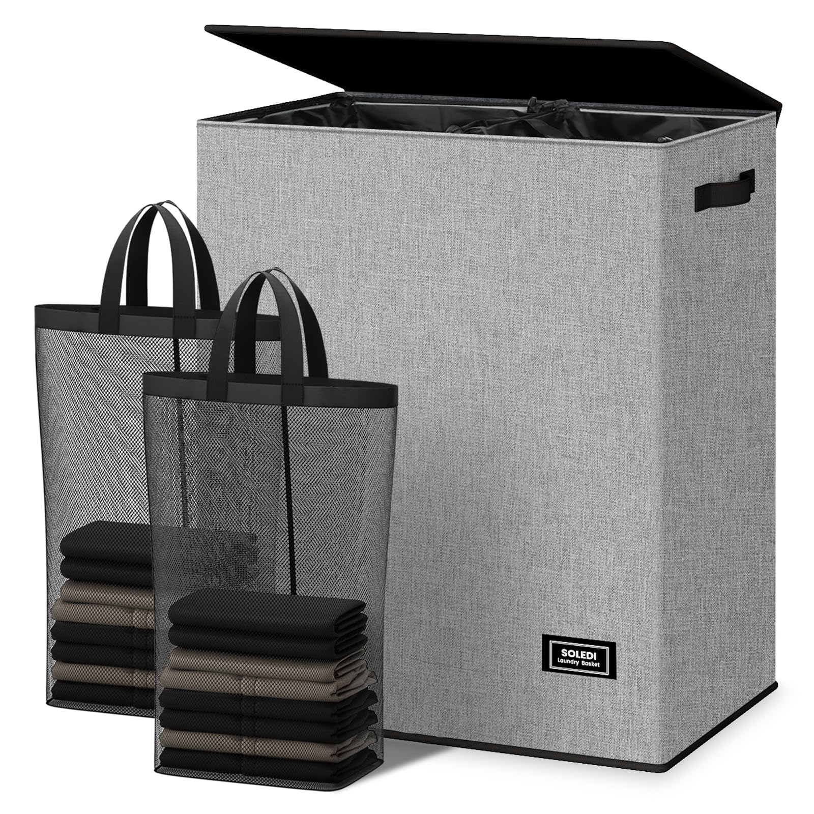 SOLEDI Large Laundry Basket with Lid and Removable Bag, Dorm Room Laundry Hamper, Collapsible Design for College Student